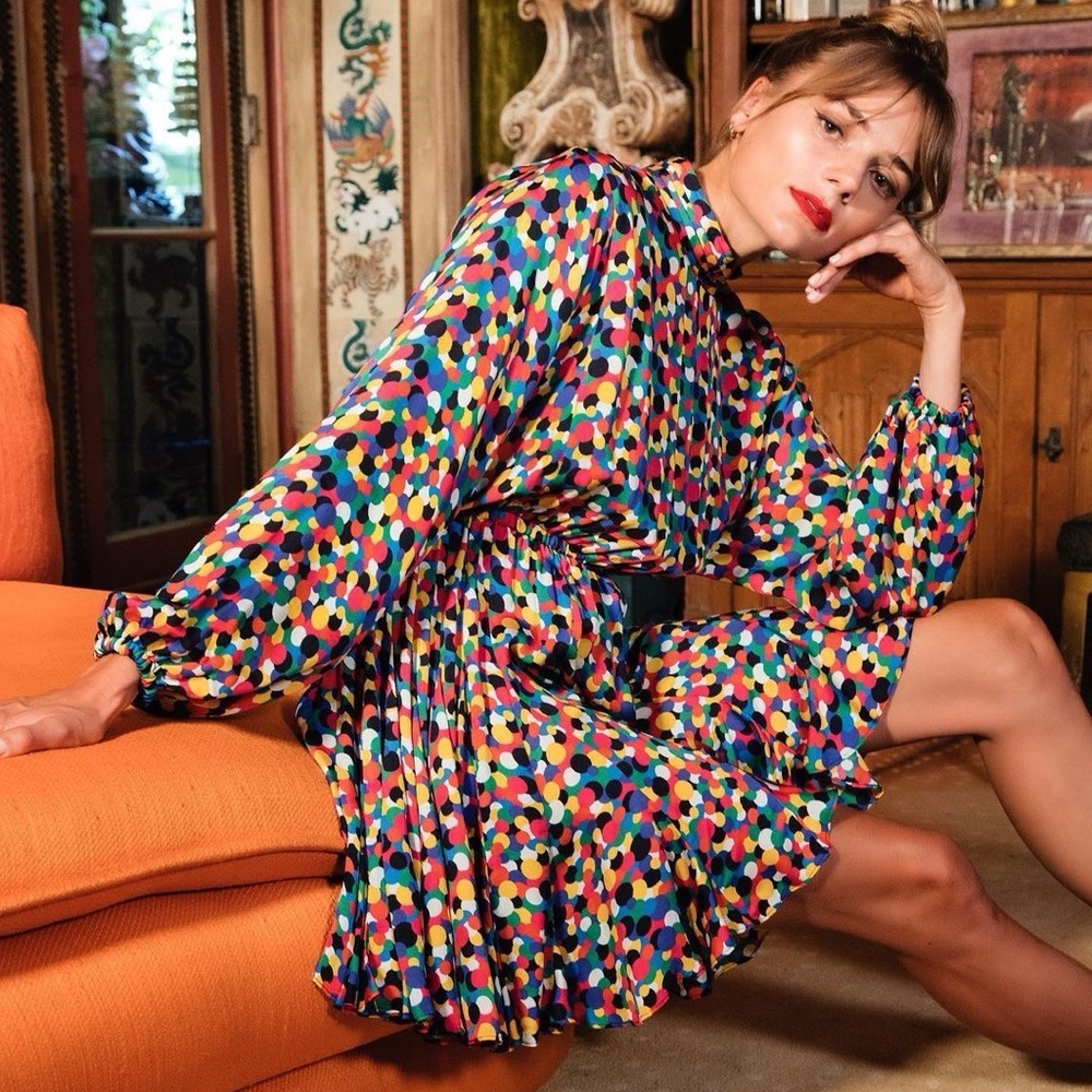 RHODE Caroline Micro Confetti Print Puff Balloon Sleeve Mini Dress Medium